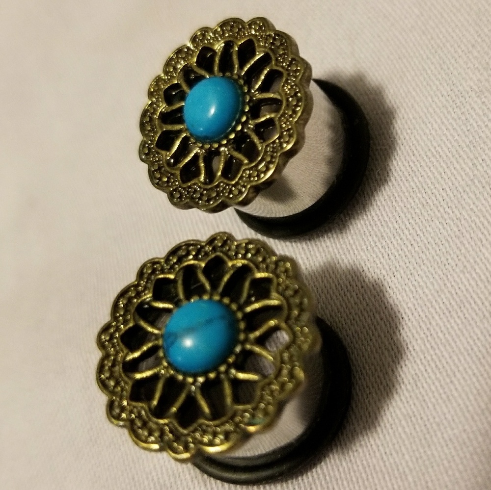 1/2 in gauge turquoise & gold plate